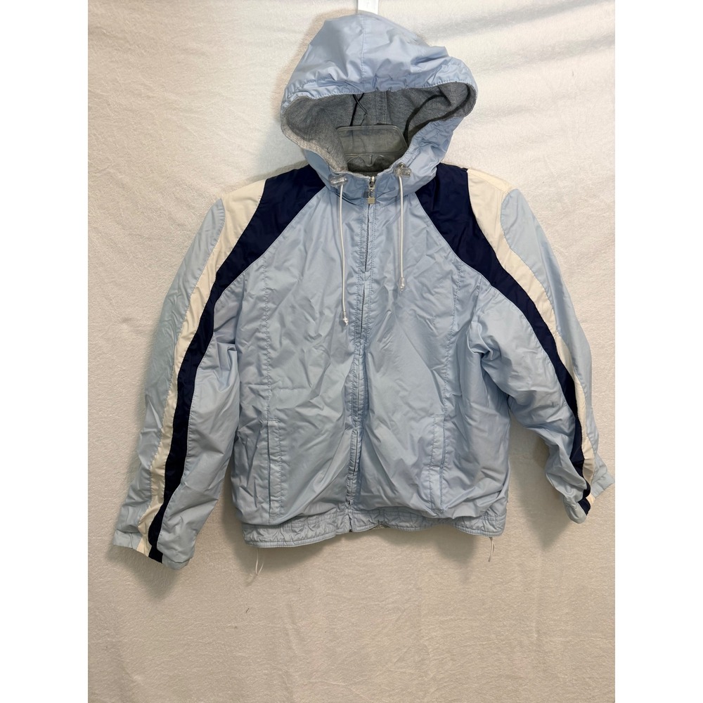 Weather Tamer Reversible Hooded Jacket Blue Nylon Gray Jersey Windbreaker